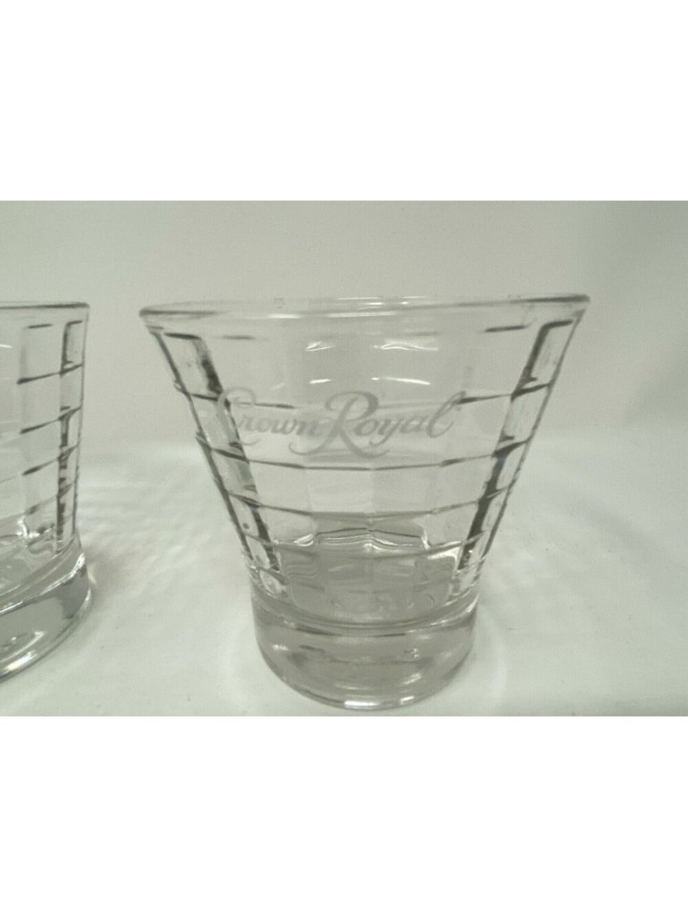 Set of 2 Crown Royal Optic Block Lowball Whiskey Glasses Flared at Top